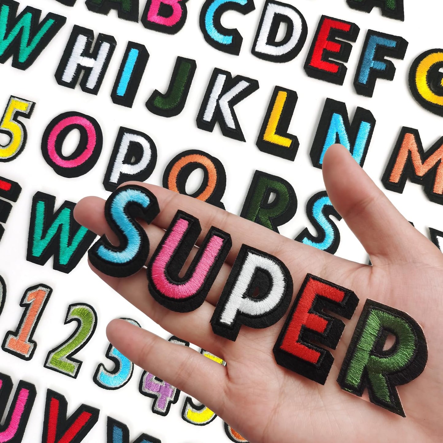 72 Pcs Iron On Letters A - Z & Numbers 0 - 9 - White Veteran Patches