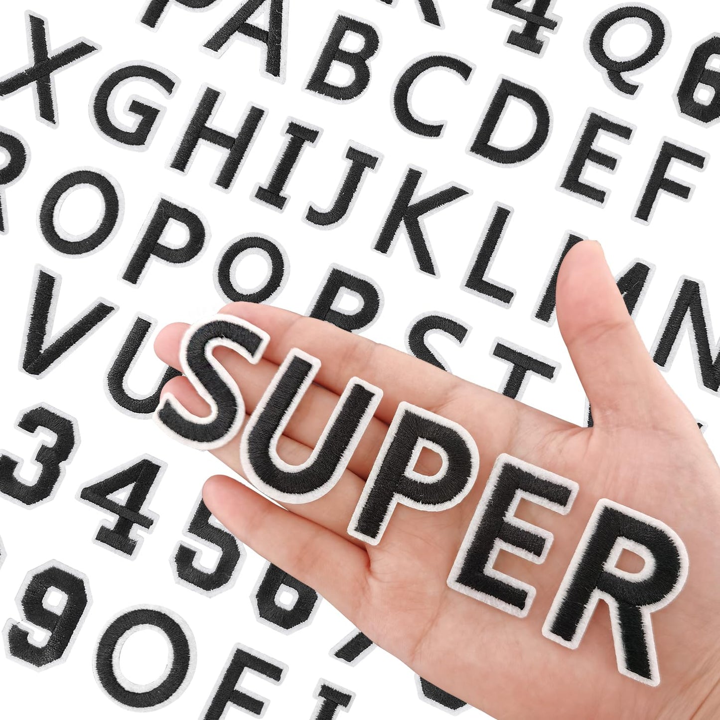 72 Pcs Iron On Letters A - Z & Numbers 0 - 9 - White Veteran Patches