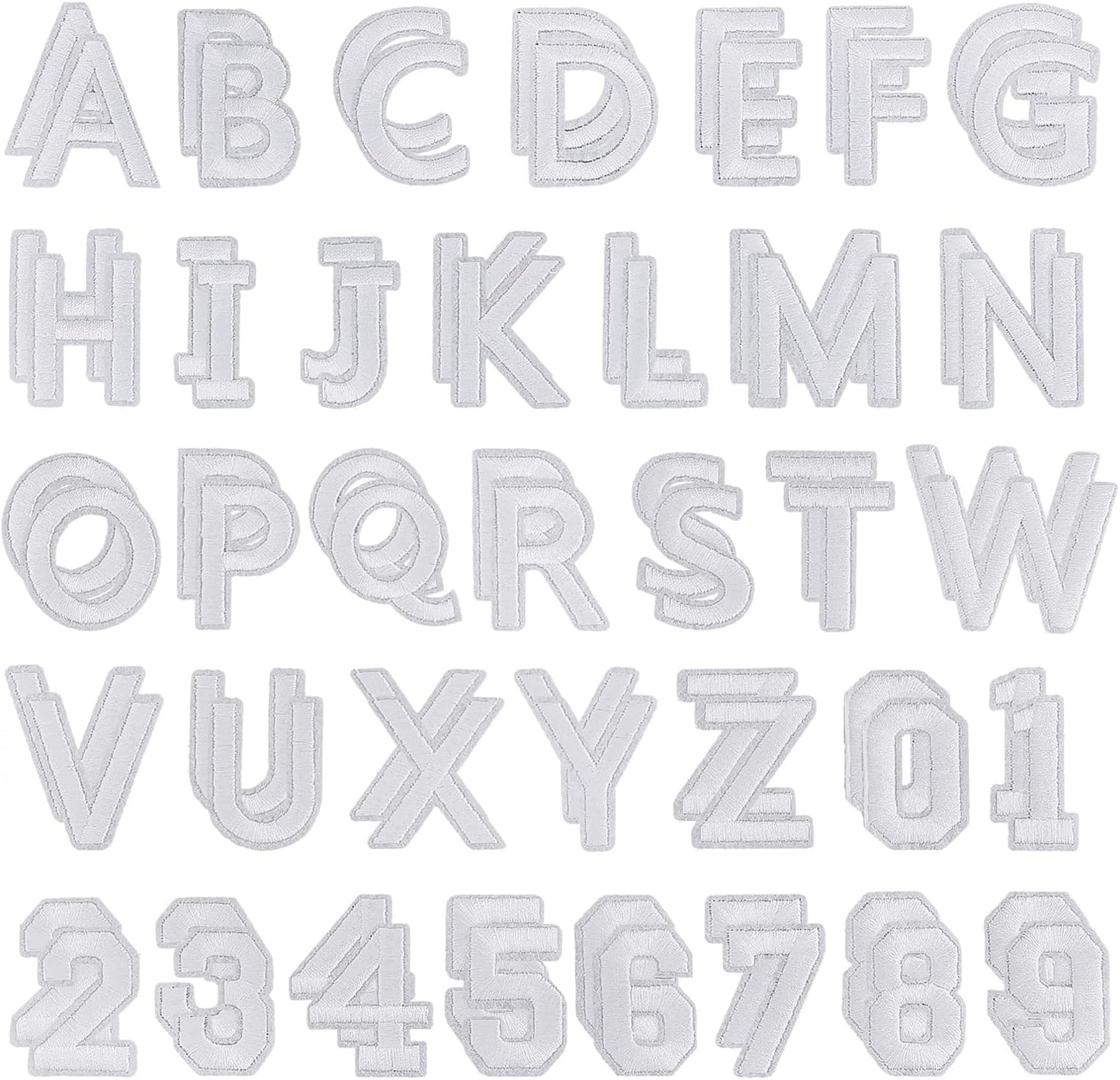 72 Pcs Iron On Letters A - Z & Numbers 0 - 9 - White Veteran Patches