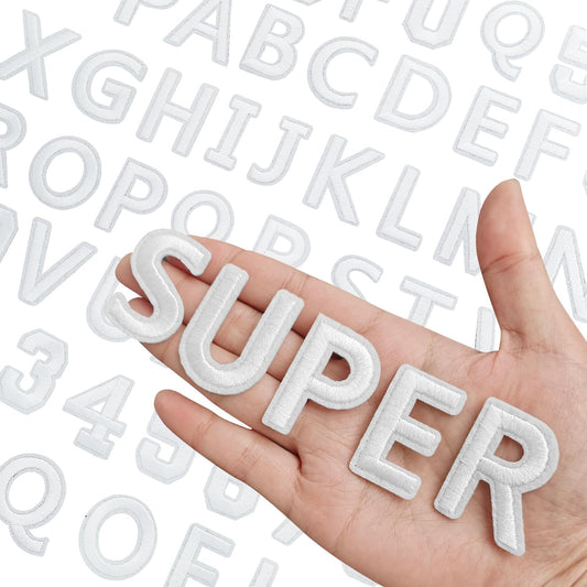 72 Pcs Iron On Letters A - Z & Numbers 0 - 9 - White Veteran Patches