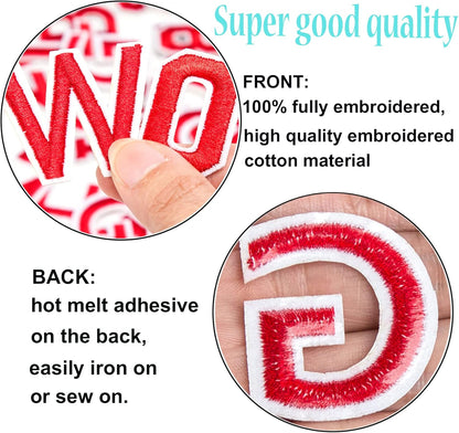72 Pcs Iron On Letters & Numbers - Red Alphabet A - Z Veteran Patches
