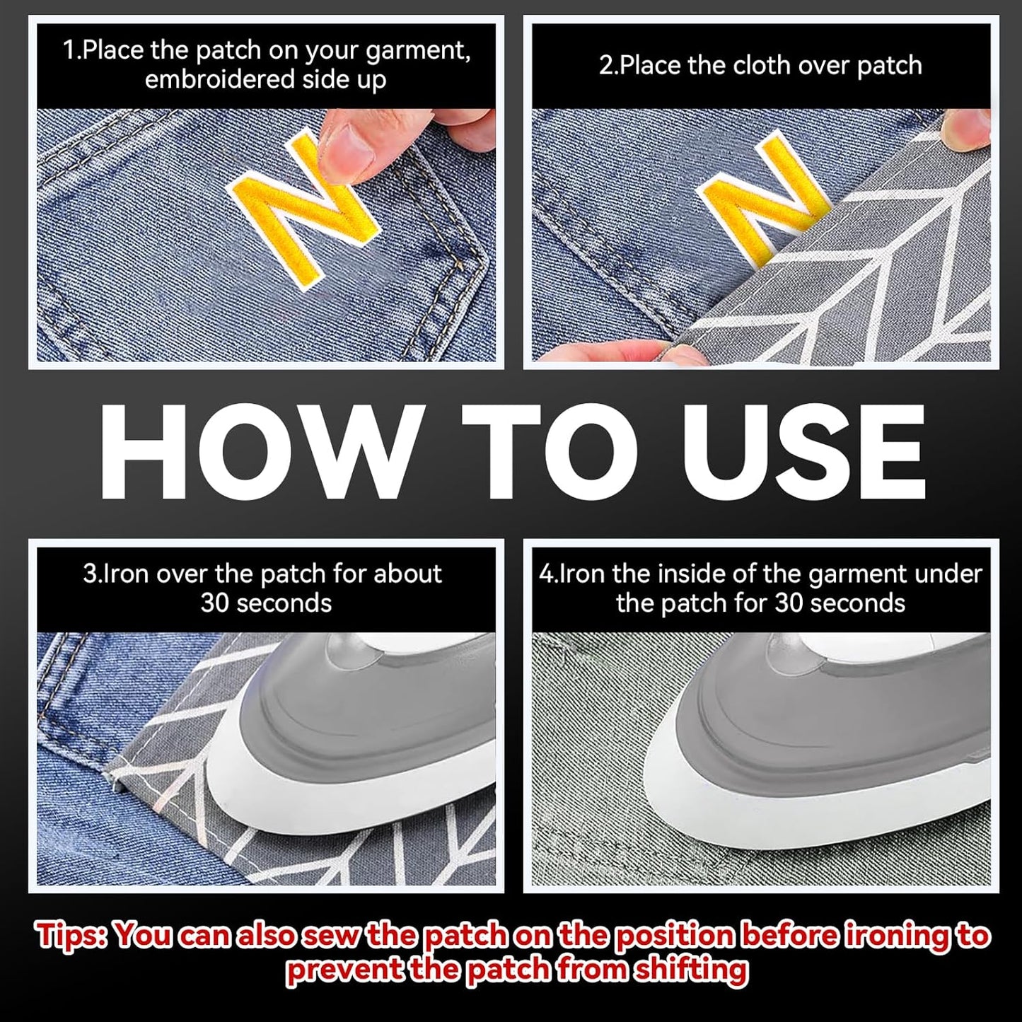 72 Pcs Iron On Letters & Numbers - Red Alphabet A - Z Veteran Patches