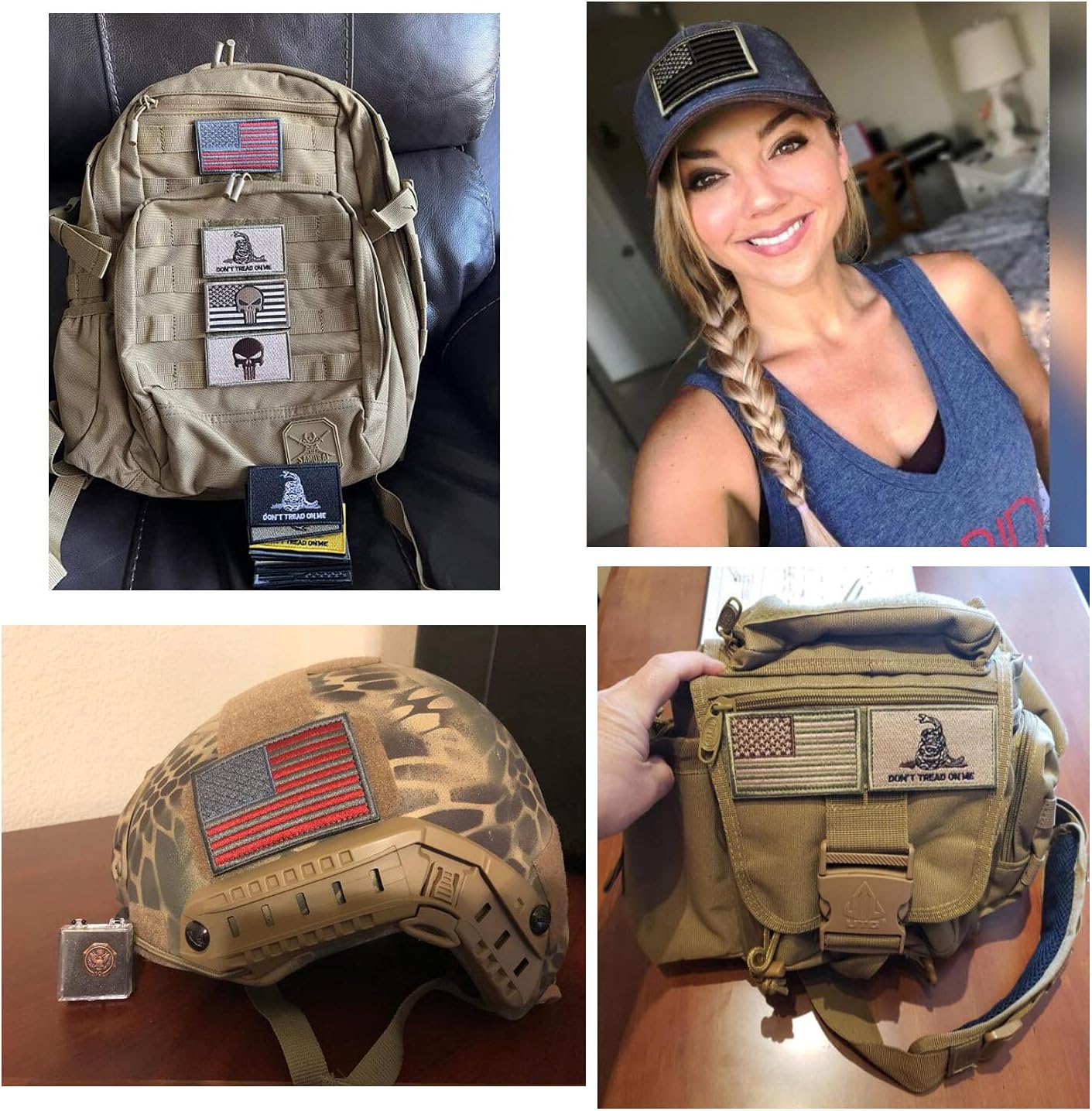 8 Pcs Tactical Military Patch Set - USA Flag Black Veteran Patches