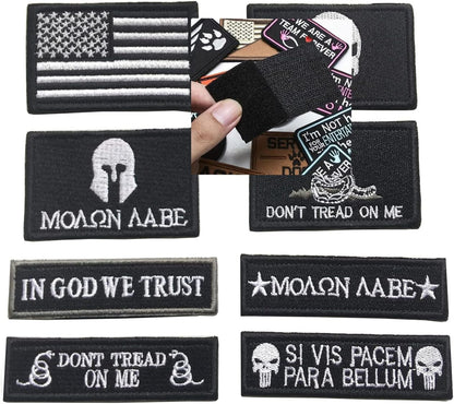 8 Pcs Tactical Military Patch Set - USA Flag Black Veteran Patches