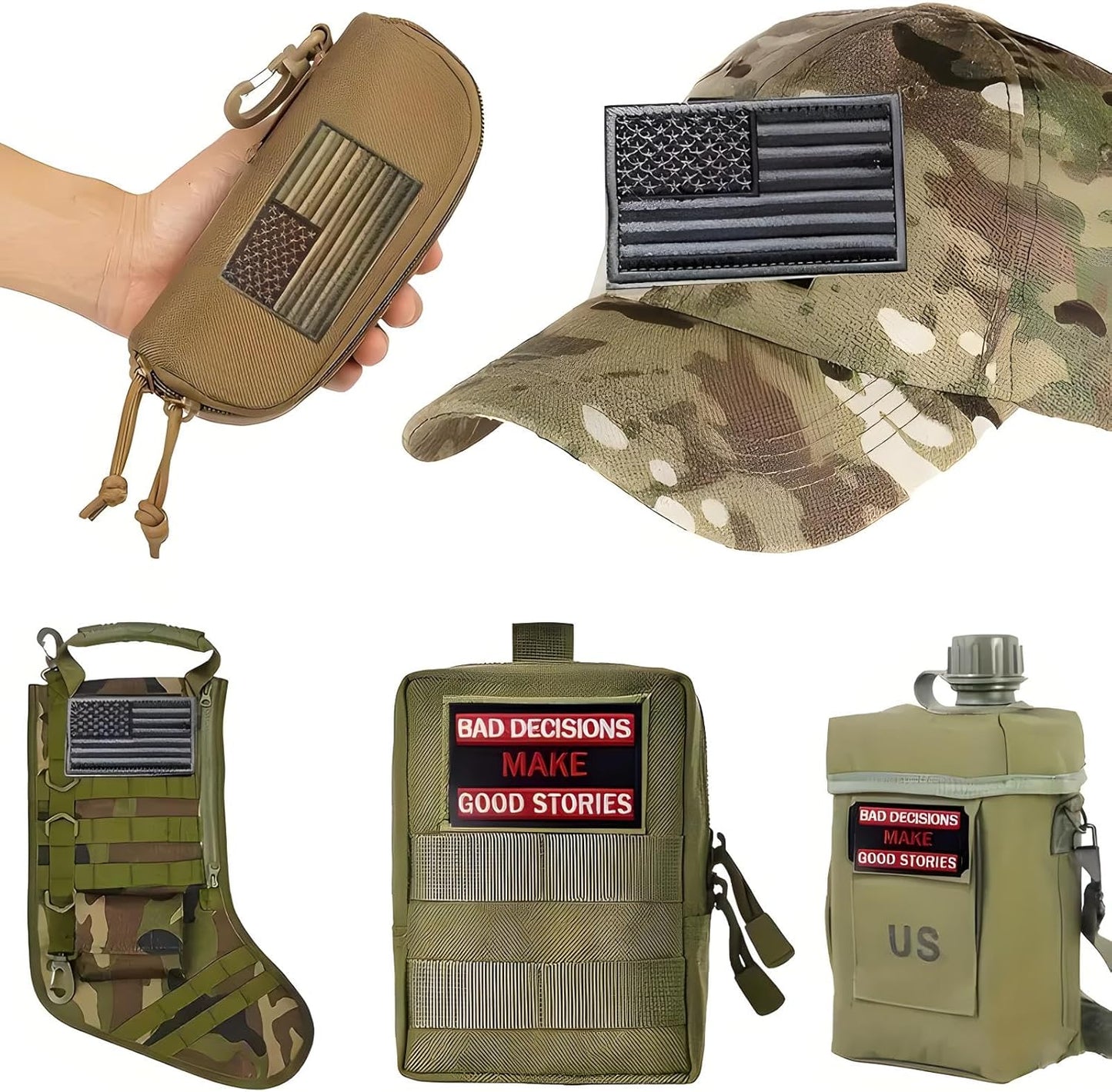 8 Pcs Tactical Military Patch Set - USA Flag Black Veteran Patches