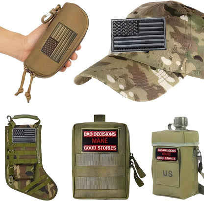 8 Pcs Tactical Military Patch Set - USA Flag Black Veteran Patches