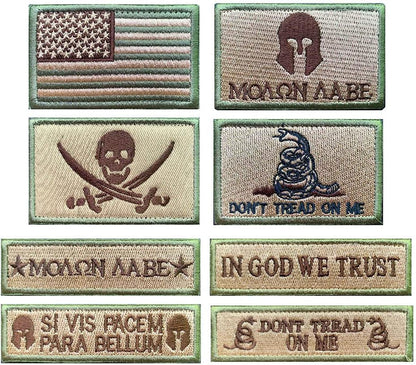 8 Pcs Tan Tactical Patch Set - Military Embroidered Veteran Patches