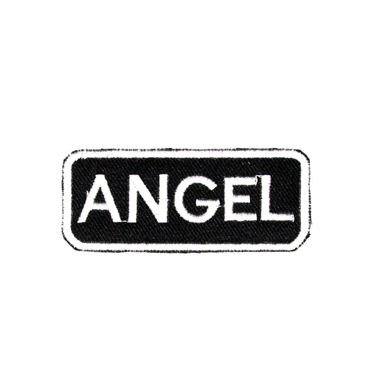 Angel Name Tag Patch - White on Black Embroidered Biker Patch