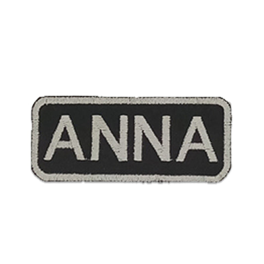 Anna Name Tag Patch - White on Black Embroidered Biker Patch