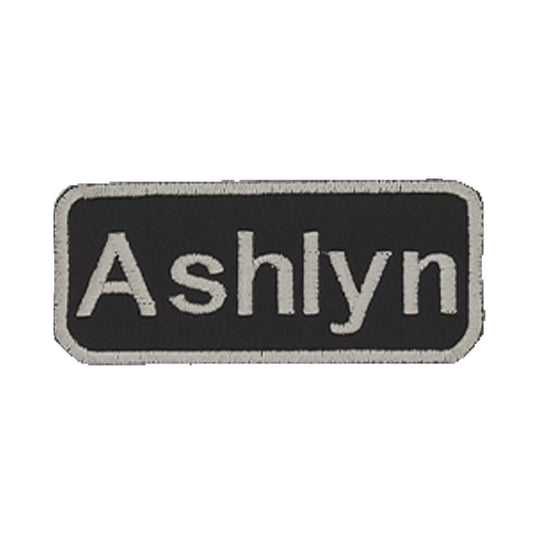 Ashlyn Name Tag Patch - White on Black Embroidered Biker Patch