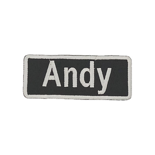 Andy Name Tag Patch - White on Black Embroidered Biker Patch