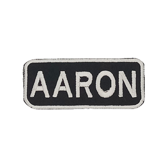 Aaron Name Tag Patch - White on Black Embroidered Biker Patch