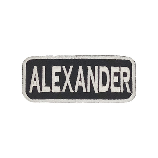 ALEXANDER Name Tag Patch - White on Black Embroidered Biker Patch