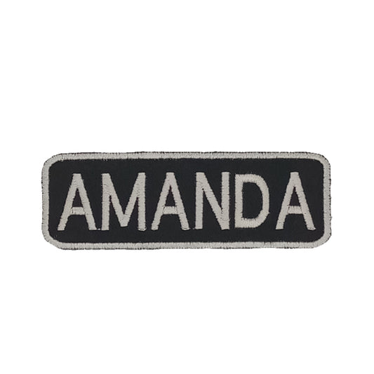 Amanda Name Tag Patch - White on Black Embroidered Biker Patch