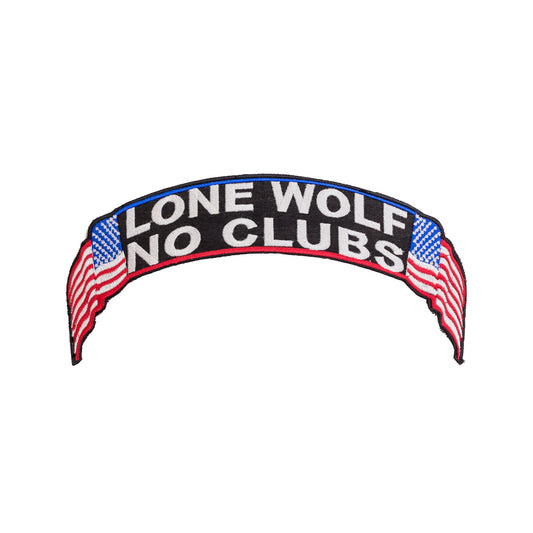 US Flag Lone Wolf Iron-On Sew-On Top Rocker Patch - Ideal for Jackets/Vests