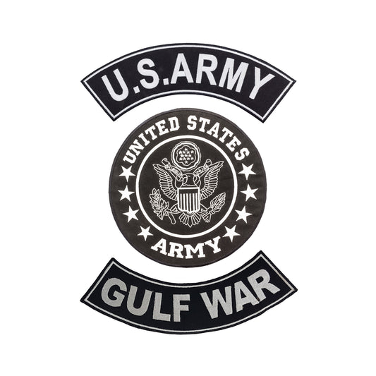 Black U.S Army Veteran 3-Piece Patch Set - Military Veteran Biker Patches