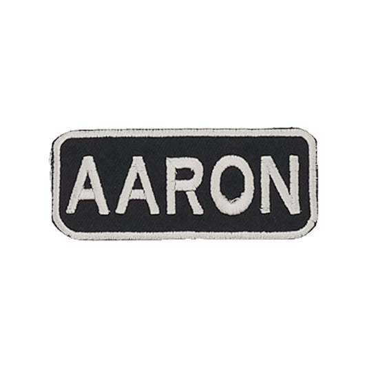 Aaron Name Tag Patch - White on Black Embroidered Biker Patch Veteran Patches