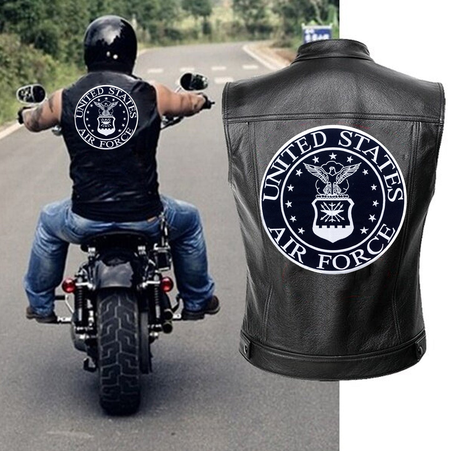 Air Force White on Black Round Military Center Patch - Veteran Biker Patch Veteran Patches