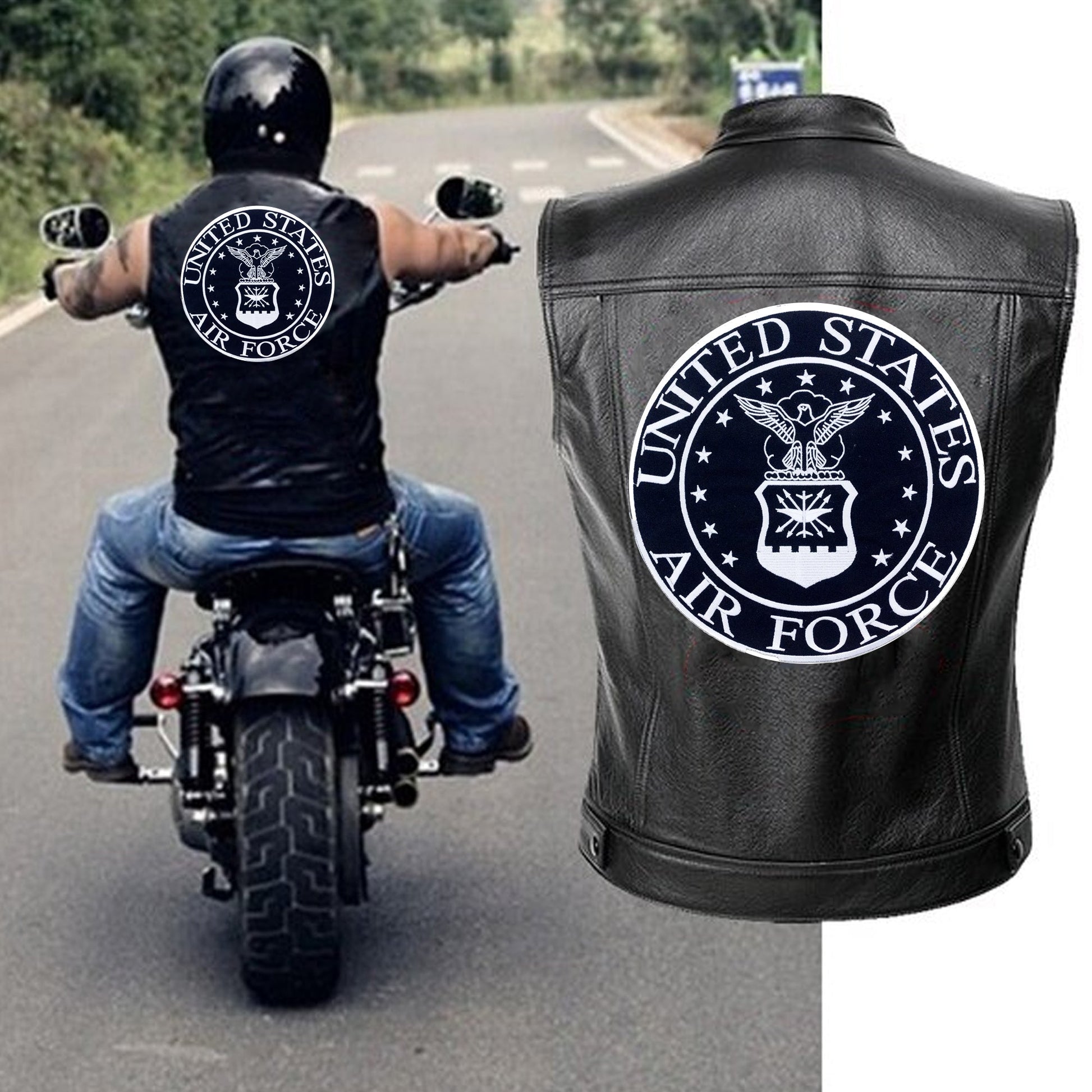 Air Force White on Black Round Military Center Patch - Veteran Biker Patch Veteran Patches
