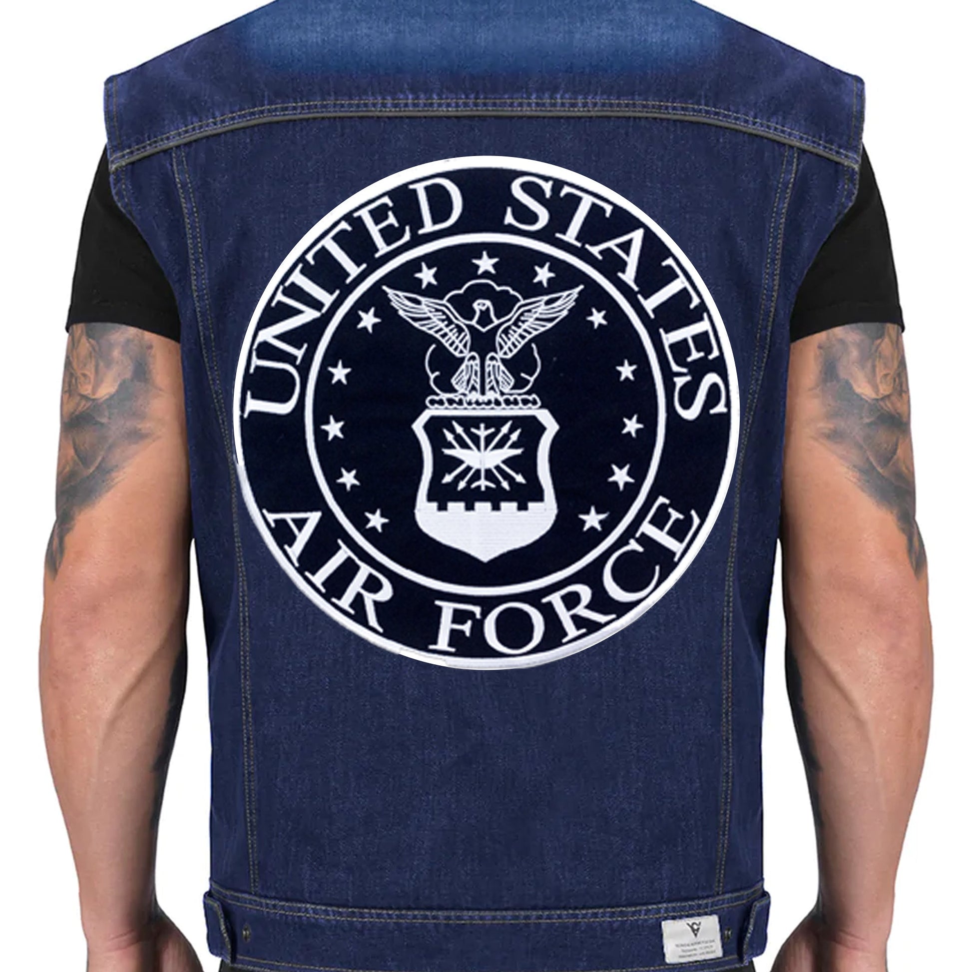 Air Force White on Black Round Military Center Patch - Veteran Biker Patch Veteran Patches