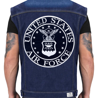 Air Force White on Black Round Military Center Patch - Veteran Biker Patch Veteran Patches