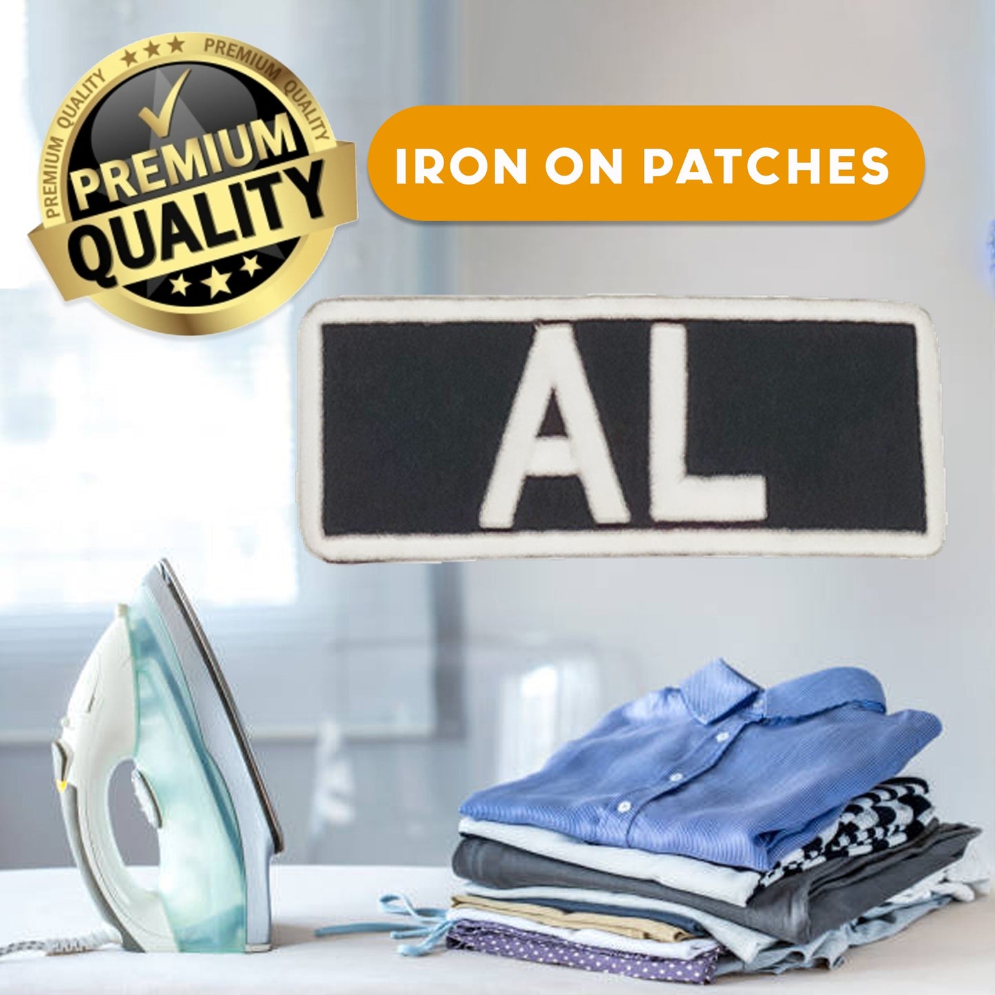 AL Name Tag Patch - White on Black Embroidered Biker Patch Veteran Patches