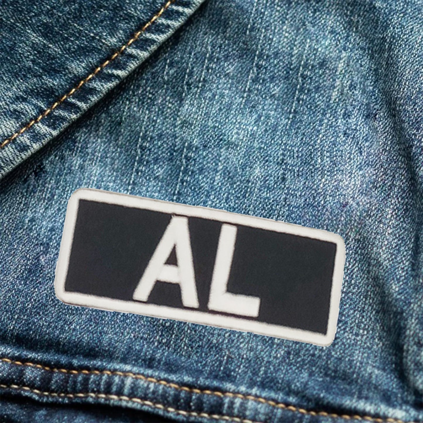 AL Name Tag Patch - White on Black Embroidered Biker Patch Veteran Patches