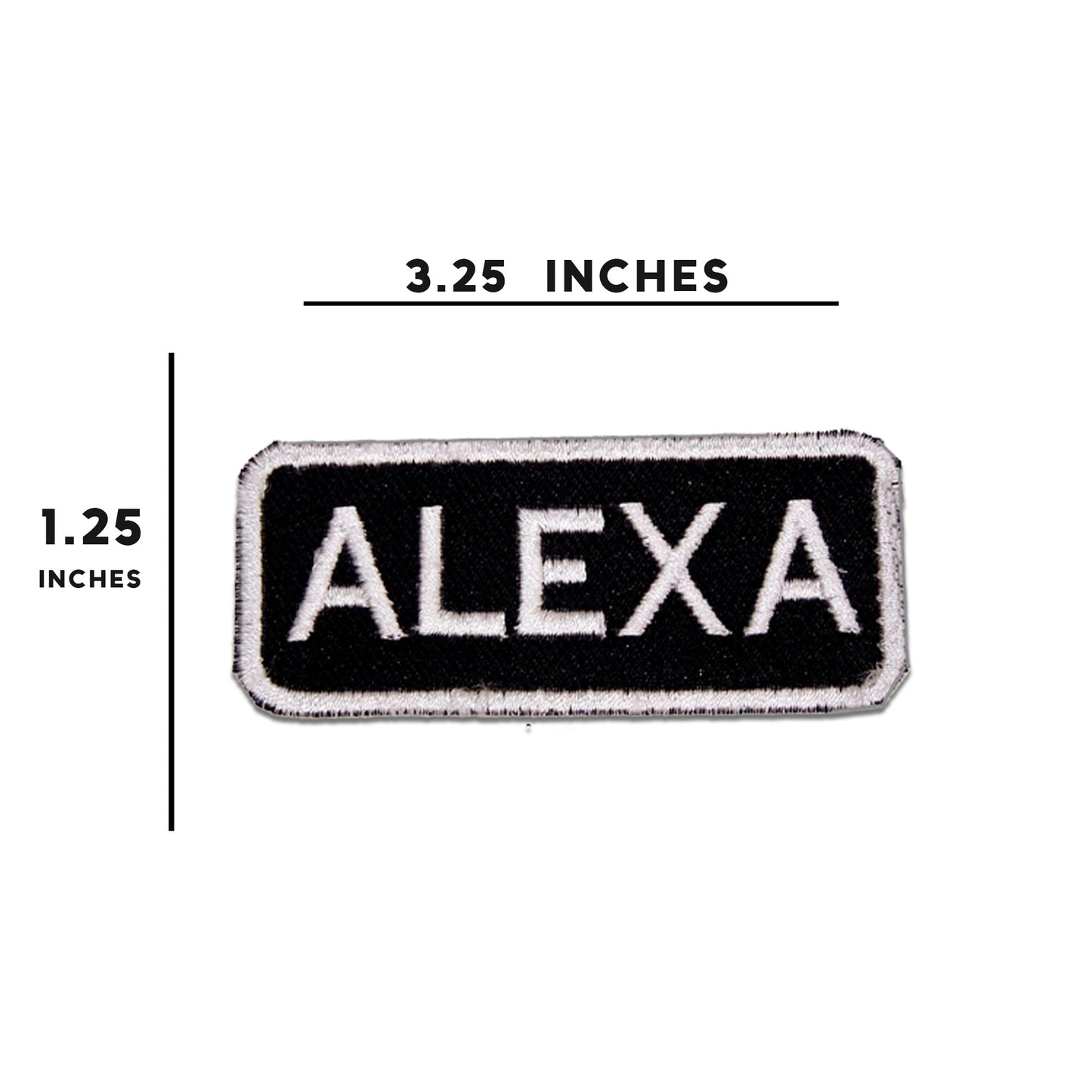 Alexa Name Tag Patch - White on Black Embroidered Biker Patch Veteran Patches