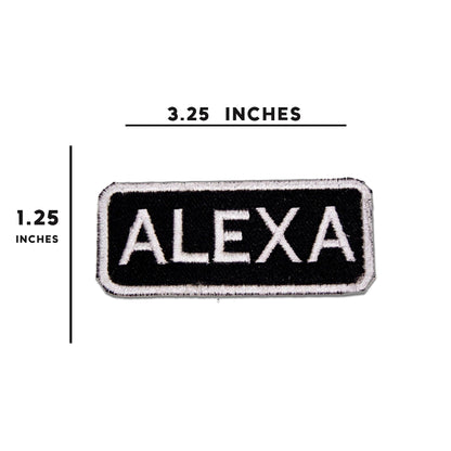 Alexa Name Tag Patch - White on Black Embroidered Biker Patch Veteran Patches