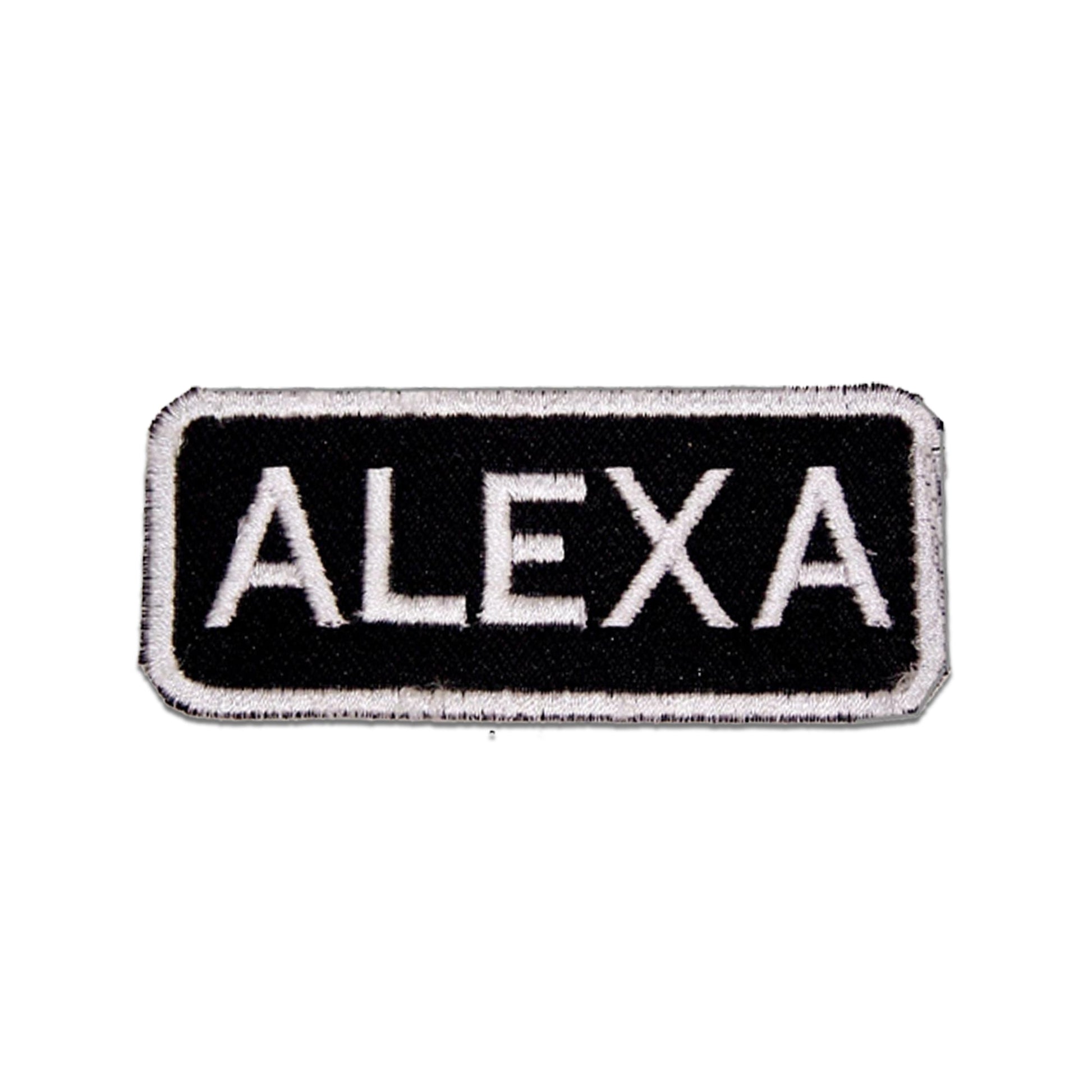 Alexa Name Tag Patch - White on Black Embroidered Biker Patch Veteran Patches