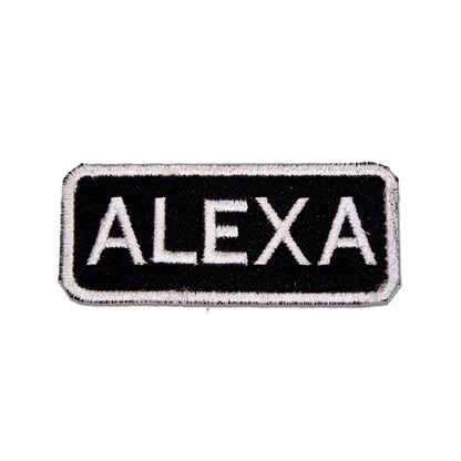 Alexa Name Tag Patch - White on Black Embroidered Biker Patch Veteran Patches