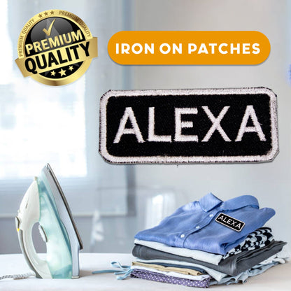 Alexa Name Tag Patch - White on Black Embroidered Biker Patch Veteran Patches