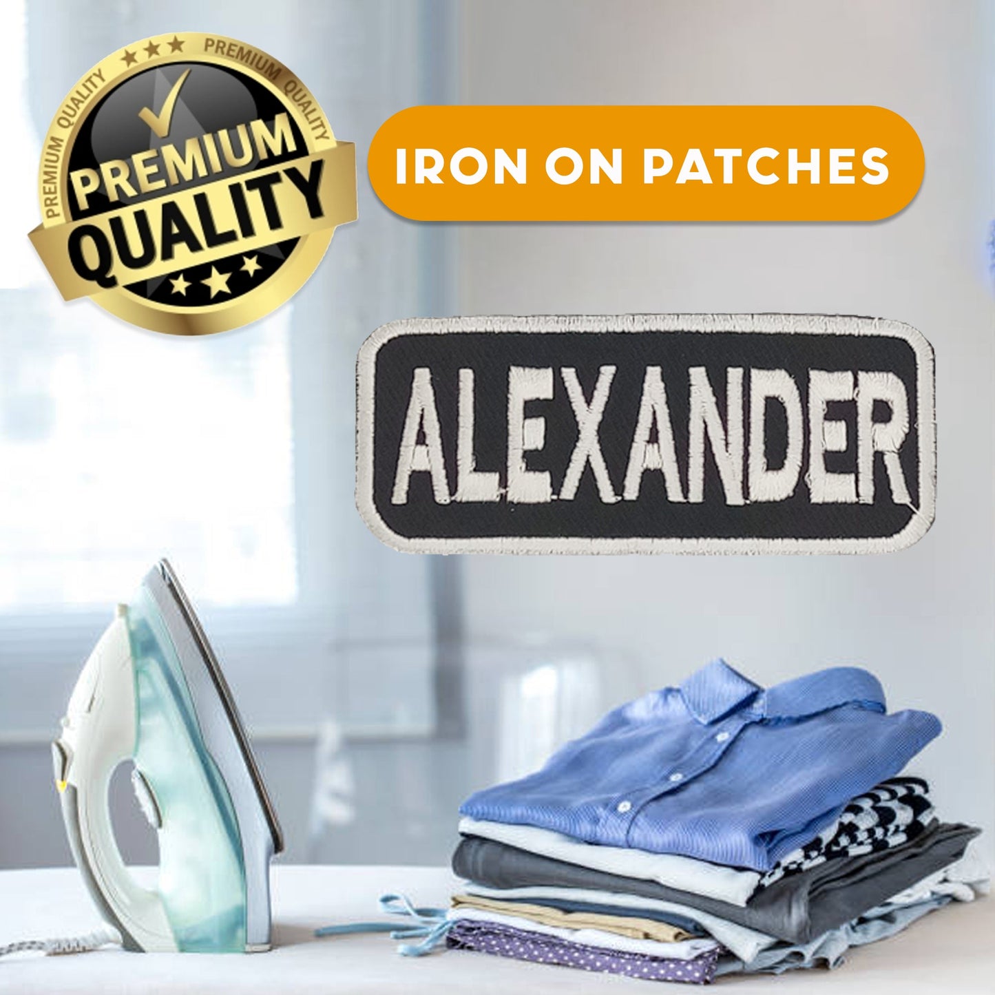 ALEXANDER Name Tag Patch - White on Black Embroidered Biker Patch Veteran Patches