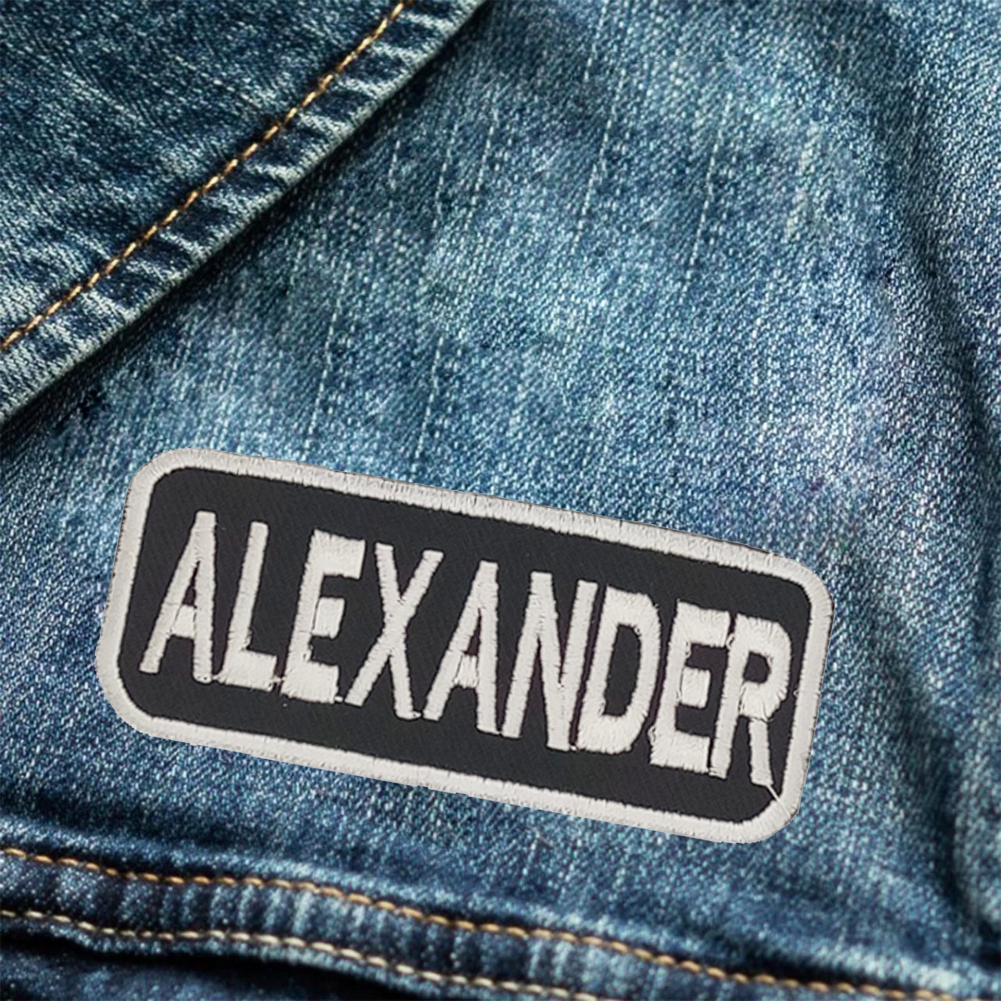 ALEXANDER Name Tag Patch - White on Black Embroidered Biker Patch Veteran Patches