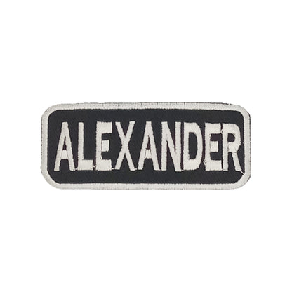 ALEXANDER Name Tag Patch - White on Black Embroidered Biker Patch Veteran Patches