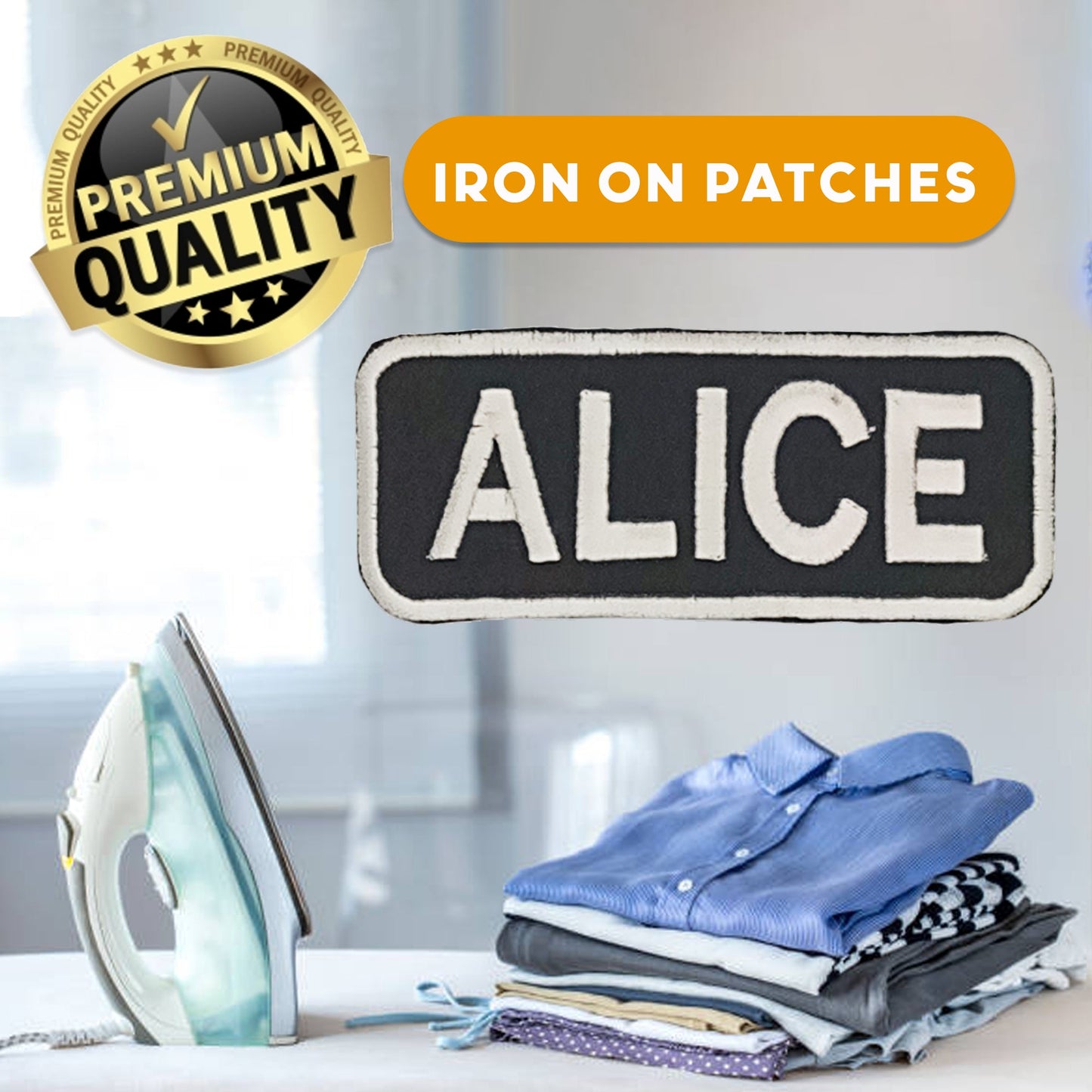 Alice Name Tag Patch - White on Black Embroidered Biker Patch Veteran Patches