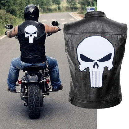 Alien Skull Black on White Center Patch - Motorcycle Biker Patch Veteran Patches