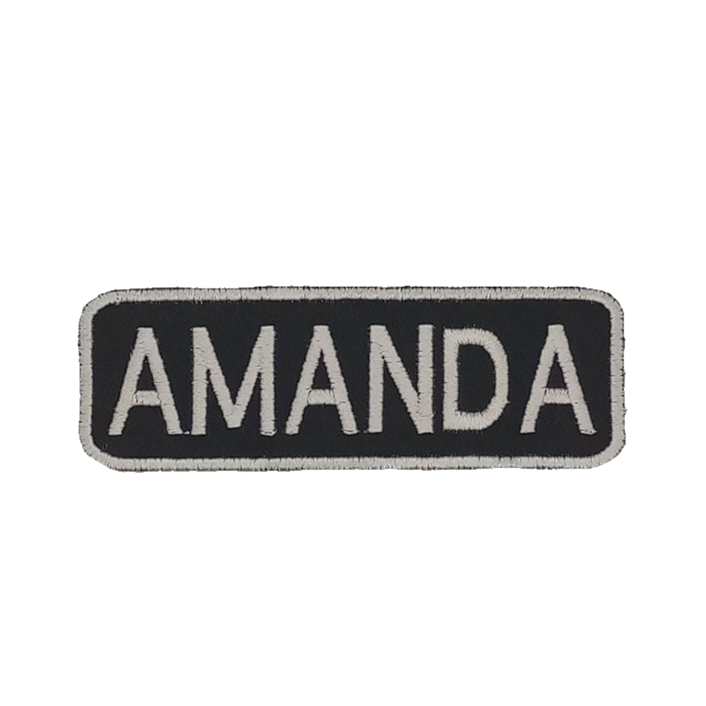Amanda Name Tag Patch - White on Black Embroidered Biker Patch Veteran Patches