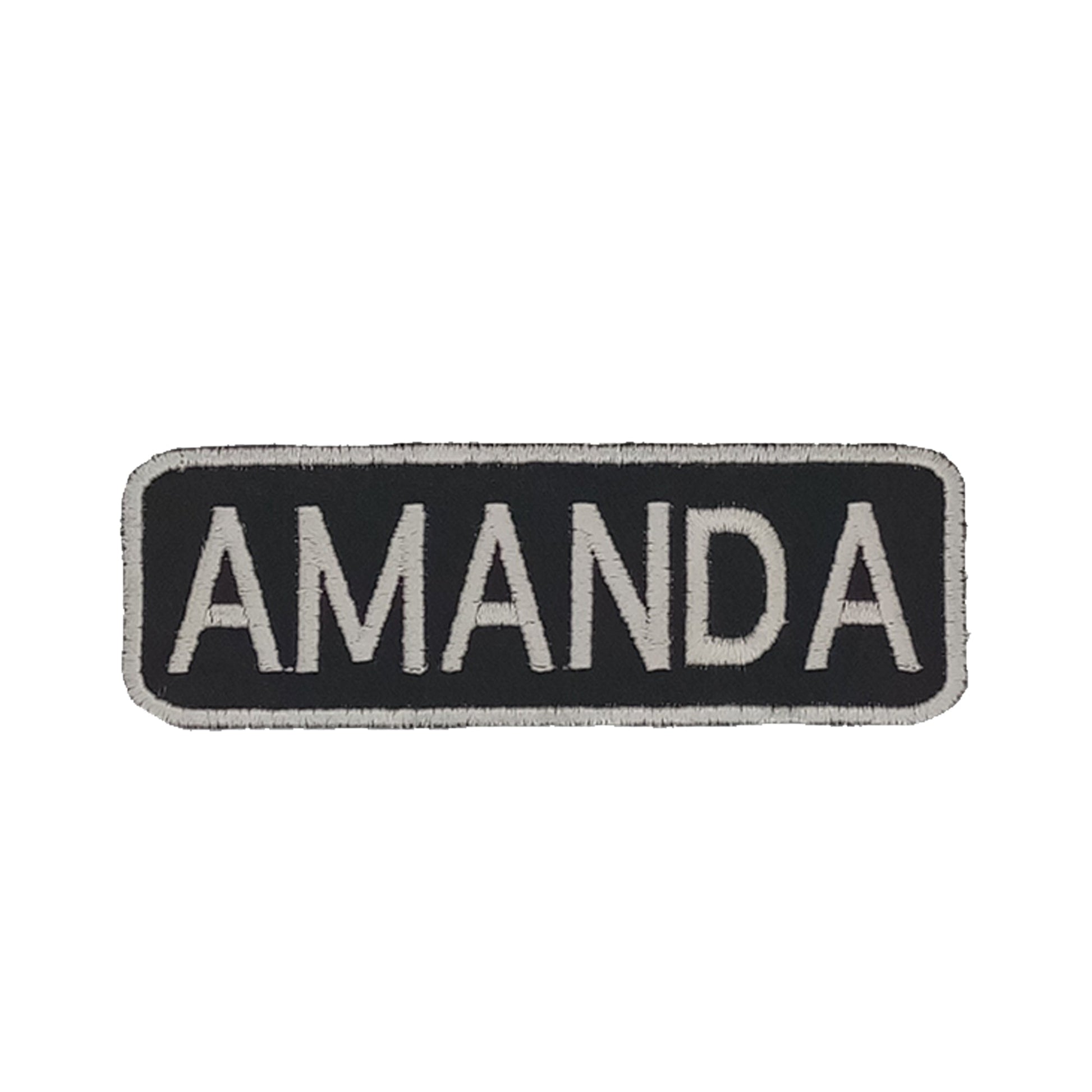 Amanda Name Tag Patch - White on Black Embroidered Biker Patch Veteran Patches