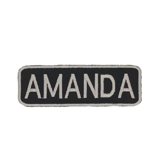 Amanda Name Tag Patch - White on Black Embroidered Biker Patch Veteran Patches
