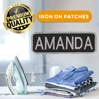 Amanda Name Tag Patch - White on Black Embroidered Biker Patch Veteran Patches