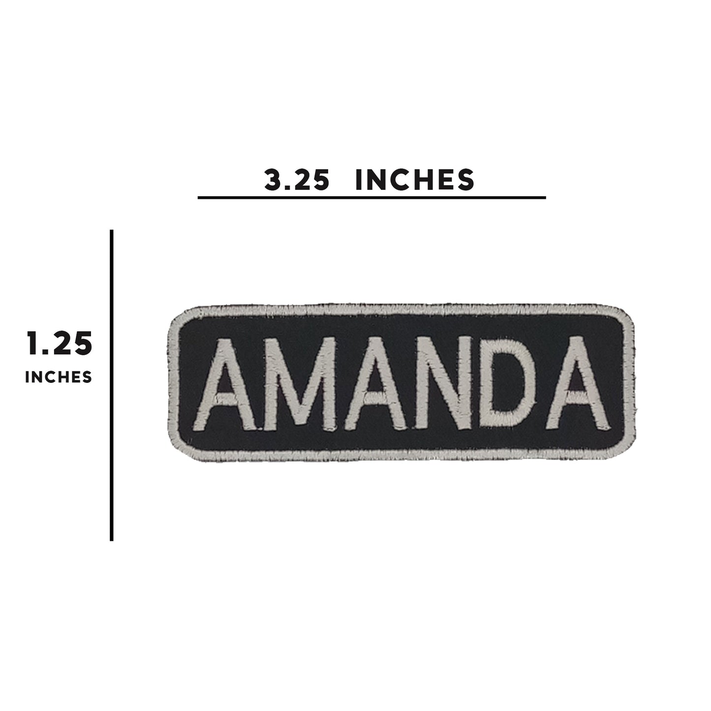 Amanda Name Tag Patch - White on Black Embroidered Biker Patch Veteran Patches
