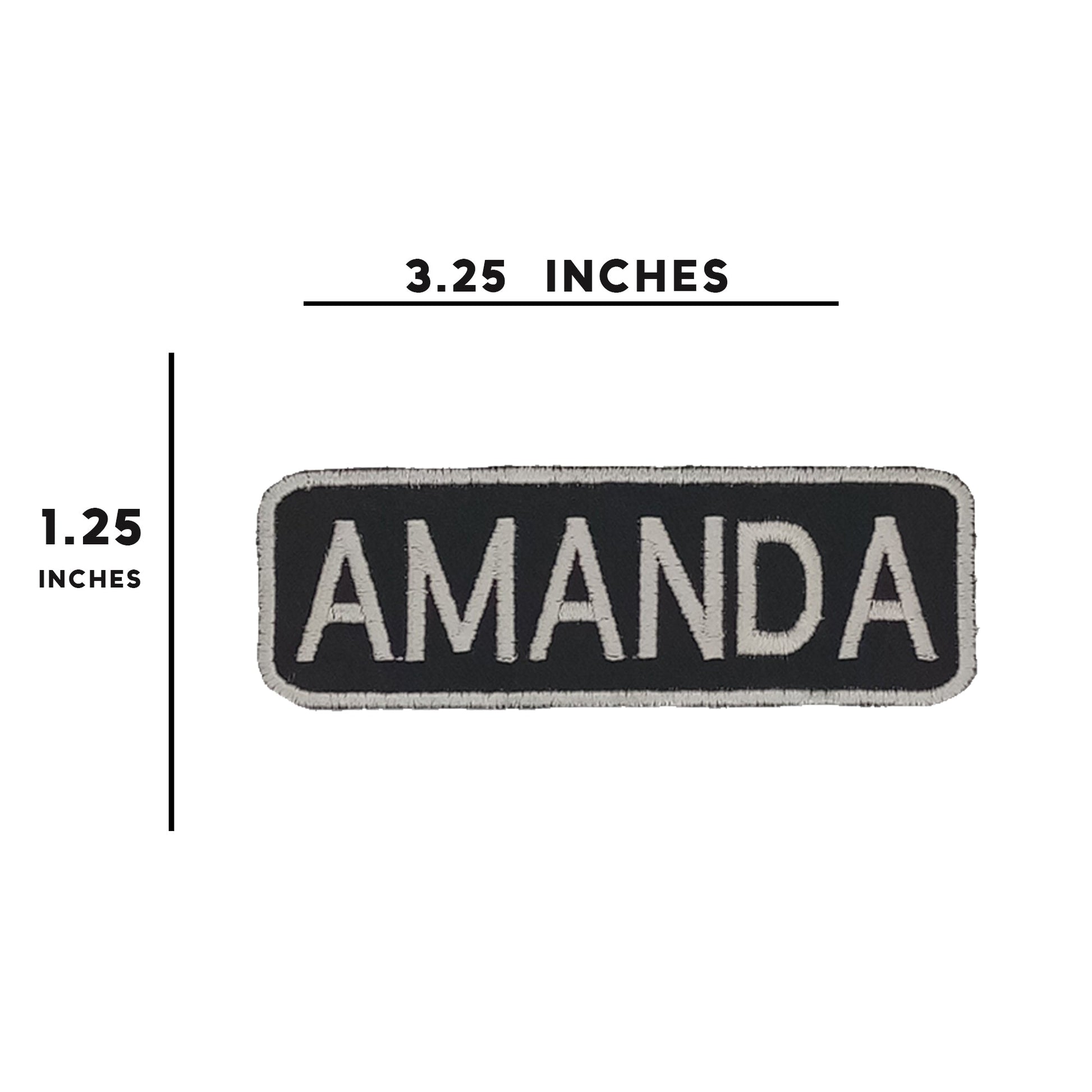Amanda Name Tag Patch - White on Black Embroidered Biker Patch Veteran Patches