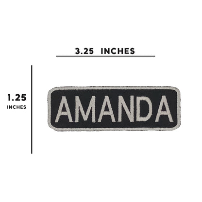 Amanda Name Tag Patch - White on Black Embroidered Biker Patch Veteran Patches