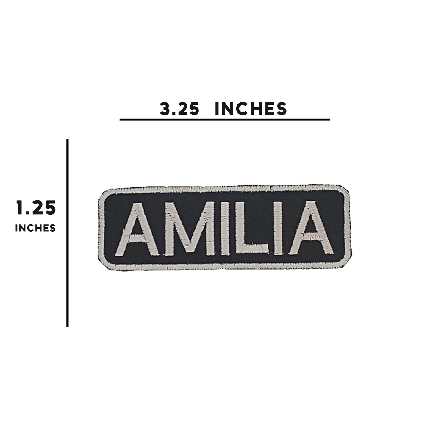 Amilia Name Tag Patch - White on Black Embroidered Biker Patch Veteran Patches