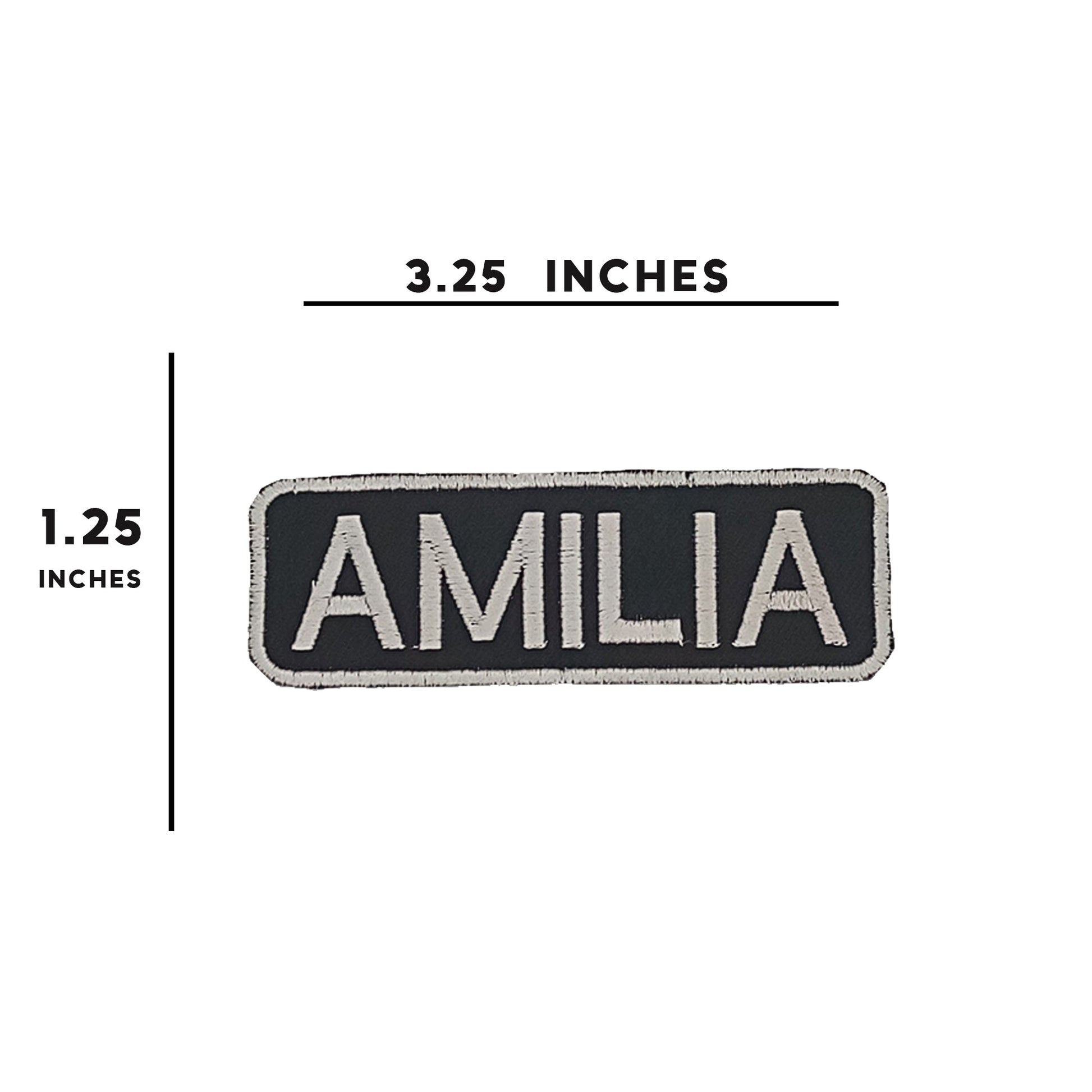 Amilia Name Tag Patch - White on Black Embroidered Biker Patch Veteran Patches