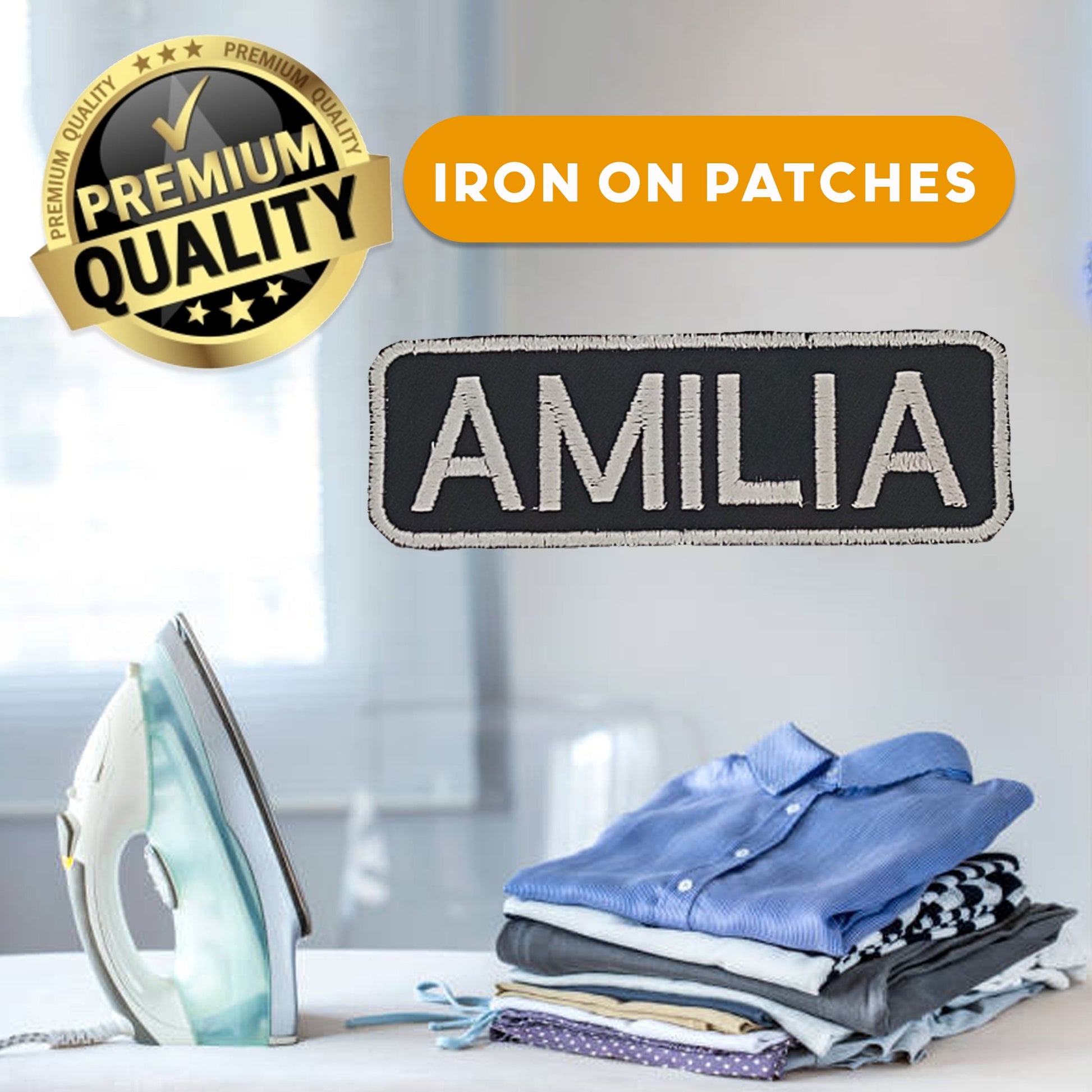 Amilia Name Tag Patch - White on Black Embroidered Biker Patch Veteran Patches
