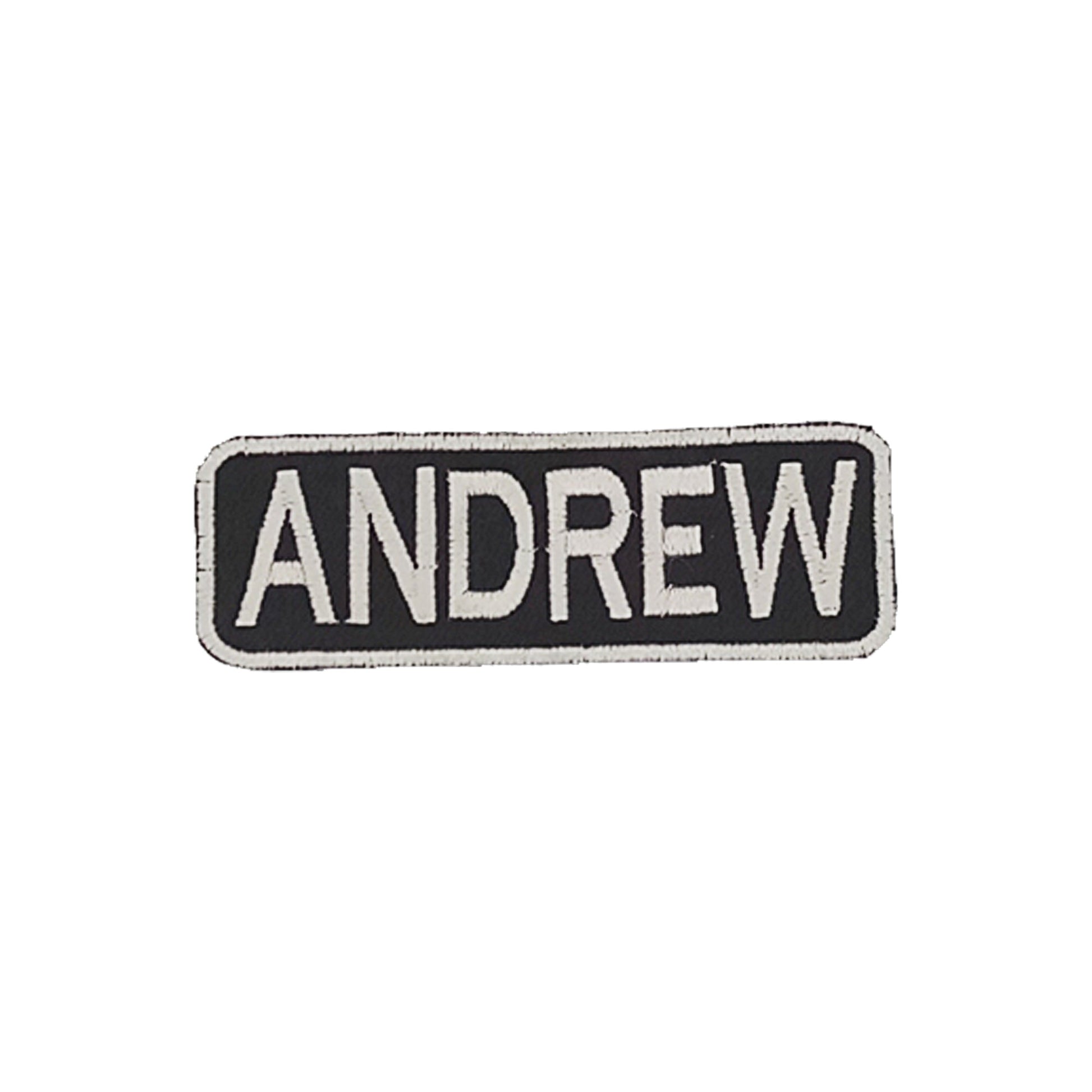 ANDREW Name Tag Patch - White on Black Embroidered Biker Patch Veteran Patches
