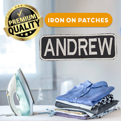 ANDREW Name Tag Patch - White on Black Embroidered Biker Patch Veteran Patches