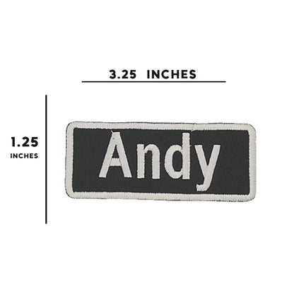 Andy Name Tag Patch - White on Black Embroidered Biker Patch Veteran Patches